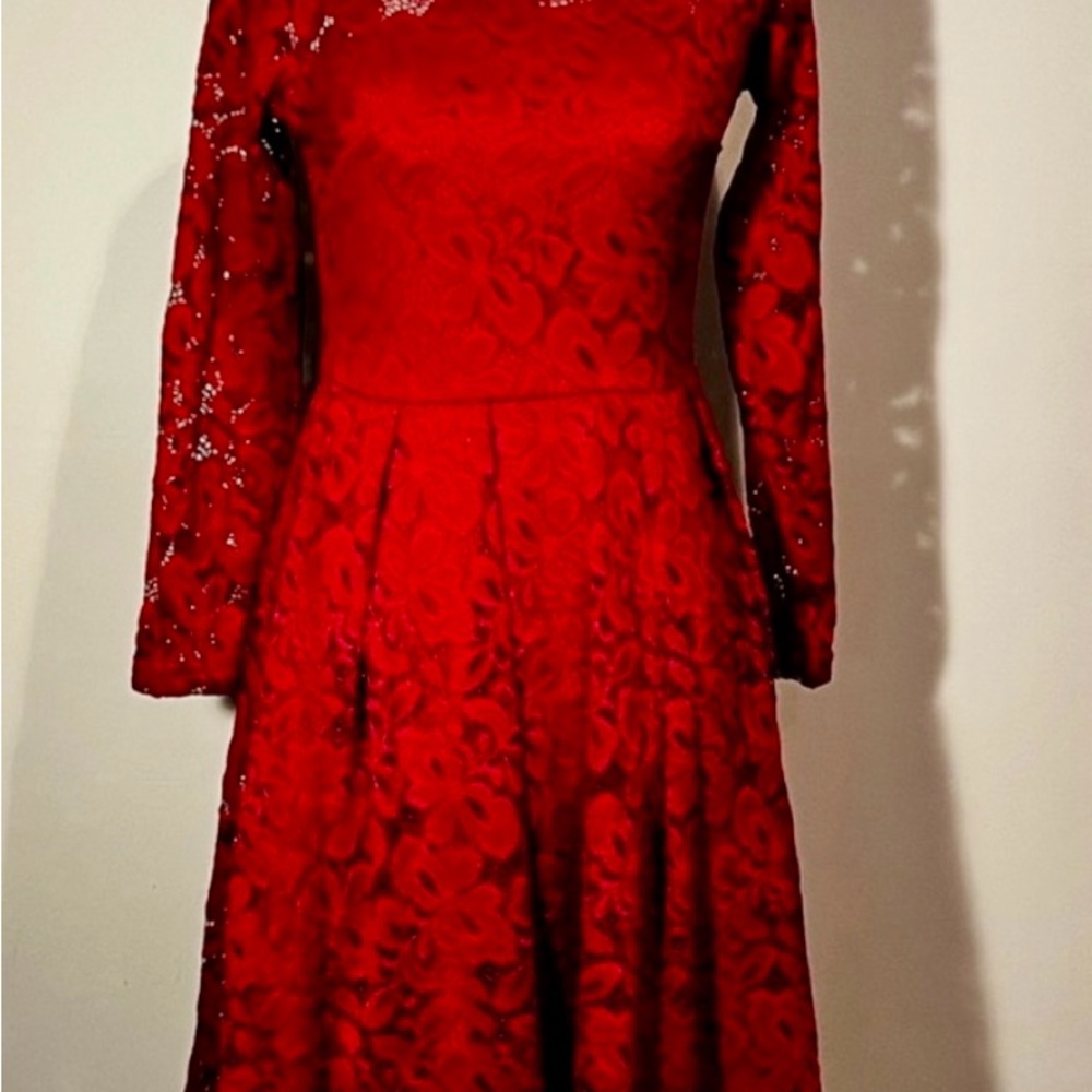 Miusol red Lace Long Sleeve Dress size extra small ism - Picture 2 of 10